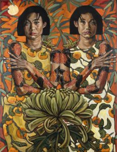 Twins with Chrysanthemum-28.06.2022-89 x116cm 2022